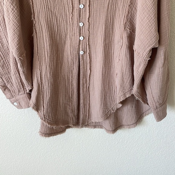 Mainstrip Gauzy Cotton Oversized Pop Over Blouse Top S Camel Tan Minimalist Boho - Picture 11 of 15